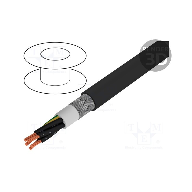 5 m x BITNER - S66596 - Wire, BiT 1000 CY FR, 4G1mm2, shielded,tinned copper braid, PVC