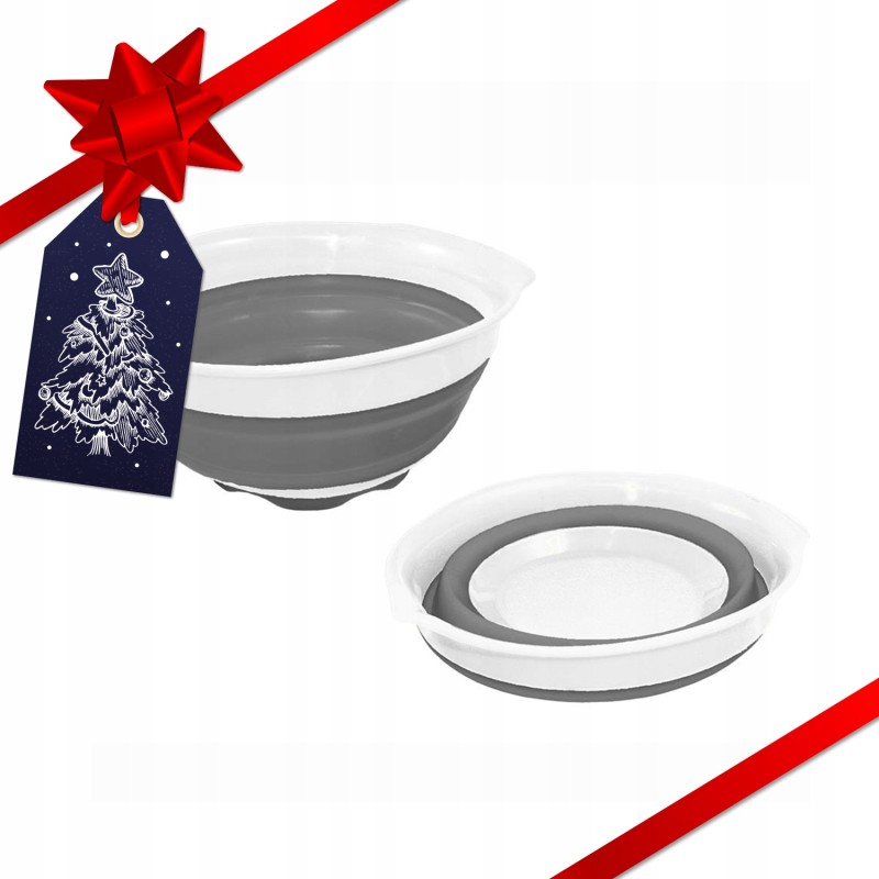 Silicone camping bowl, foldable, white and gray haba, a Christmas gift