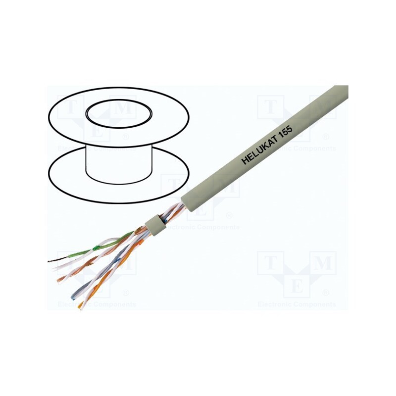 5 m x HELUKABEL - 80053 - Wire, HELUKAT® 155,U/UTP, 4x2x24AWG, 5e, solid, Cu, PVC, grey, 305m