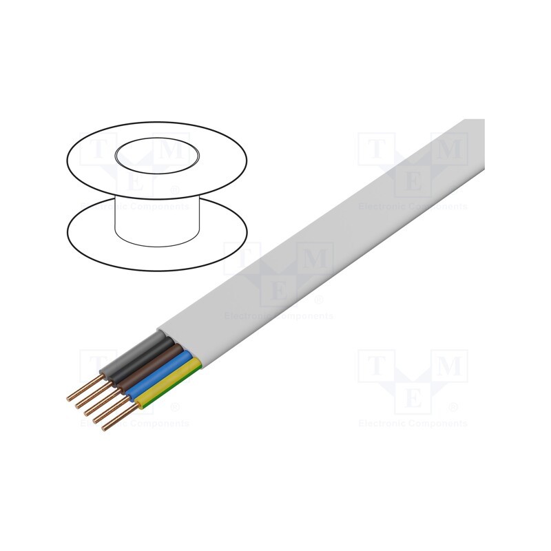 5 m x ELEKTROKABEL - EK-YDYP-5X1.5 - Wire, YDY, 5G1.5mm2, flat, solid, Cu, PVC, white, 450V,750V, 100m