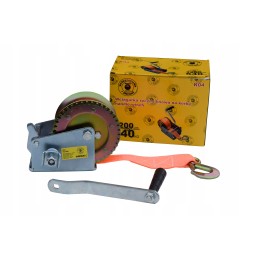 Hand winch 540 kg, belt, crank, belt 10 m 4 5 cm, small for boats