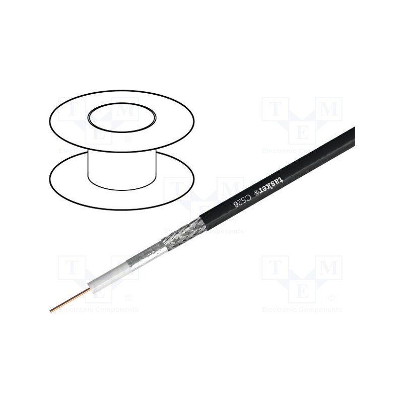 5 m x TASKER - C526 - Wire: coaxial, 1x15AWG, solid, Cu, PVC, black, 6.1mm