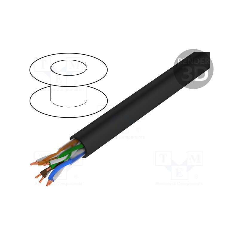 5 m x BITNER - TI0012 - Wire, BiTLAN,U/UTP, 4x2x24AWG, 5e, solid, Cu, PE, black, 6.2mm