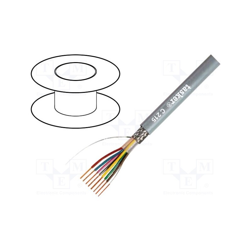 5 m x TASKER - C212 - Wire, LiY-CY, 4x0.25mm2, shielded,tinned copper braid, PVC, grey