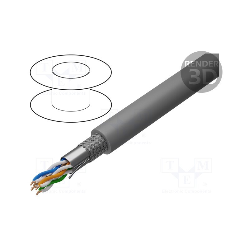 5 m x BELDEN - 1633ENS.00500 - Wire, SF/UTP, 4x2x24AWG, 5e, solid, Cu, LSZH, grey, 500m, Øcable: 6mm