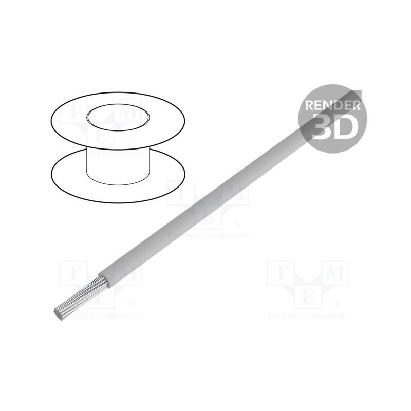 5 m x HELUKABEL - 60206 - Wire, stranded, Cu, 22AWG, PVC, grey, 600V, Class: 5, 1x22AWG