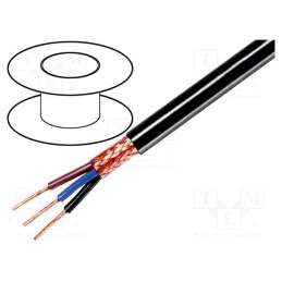 5 m x TASKER - C3075 - Wire, 3x0.75mm2, shielded,braid made of copper wires, black, 49V