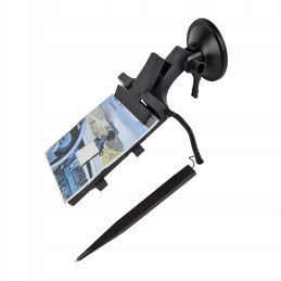 Car notebook with a pen on the windshield suction cup