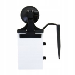 Car notebook with a pen on the windshield suction cup