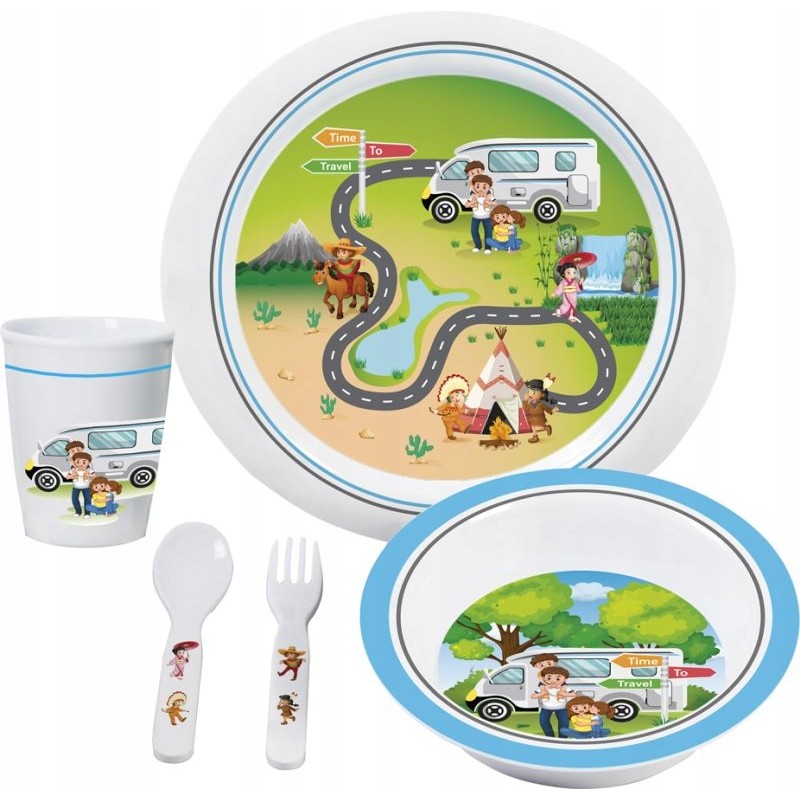 A shatterproof dinner set for a Brunner camper