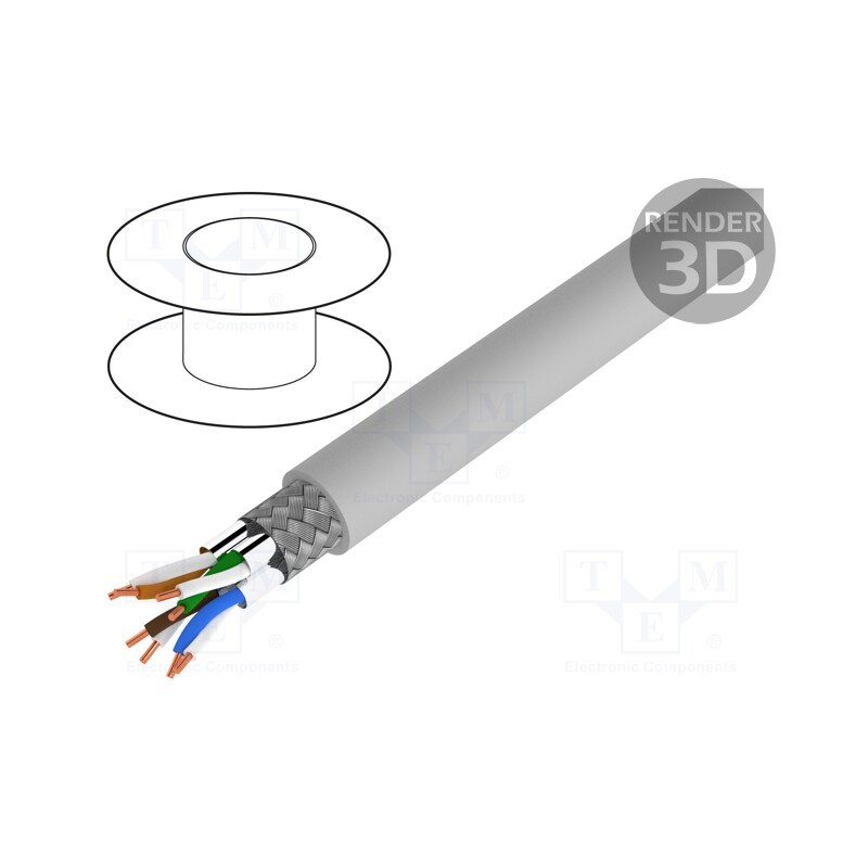 5 m x LAPP - 2170960 - Wire, ETHERLINE® LAN 500,S/FTP, 4x2x23AWG, 6a, solid, Cu, PVC, grey
