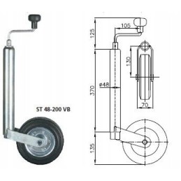 Support wheel for trailer, winterfoff maneuvering wheel, 150 kg