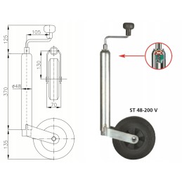 Support wheel fi48 with a handle for leg trailers