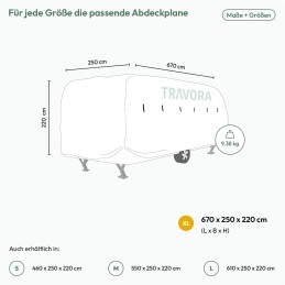 Travora tarpaulin for caravans gray xl 670 x 250 x 220 cm