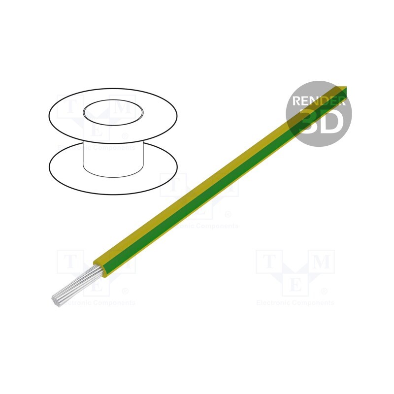 5 m x HELUKABEL - 60713 - Wire, stranded, Cu, 12AWG, PVC, yellow-green, 600V, Class: 5, 1x12AWG