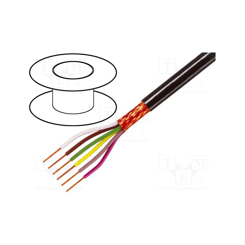 5 m x TASKER - C5025 - Wire, 5x0.25mm2, shielded,braid made of copper wires, black, 49V