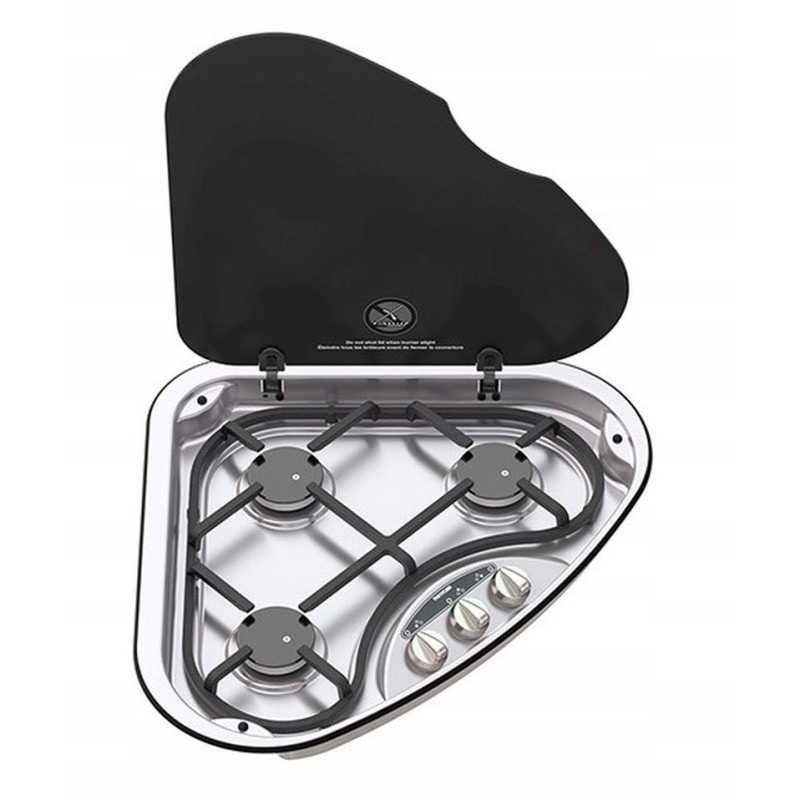3-burner gas stove with glass cover
