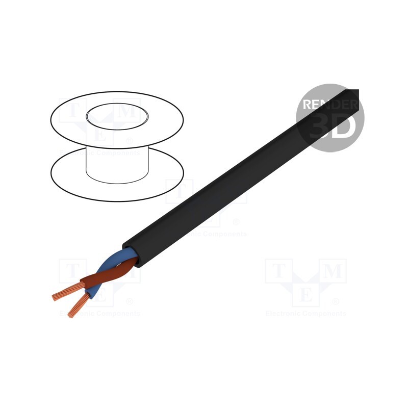 5 m x MANEX - H05VV-F/2X1.0BK - Wire, H05VV-F,OWY, 2x1mm2, round, stranded, Cu, PVC, black, Class: 5