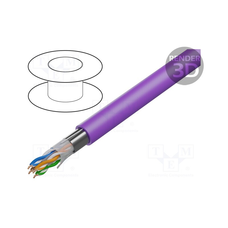5 m x BELDEN - 10GB24.07305 - Wire, U/UTP, 4x2x23AWG, 6a, solid, Cu, LSZH, violet, 305m, 72V, 1000ft