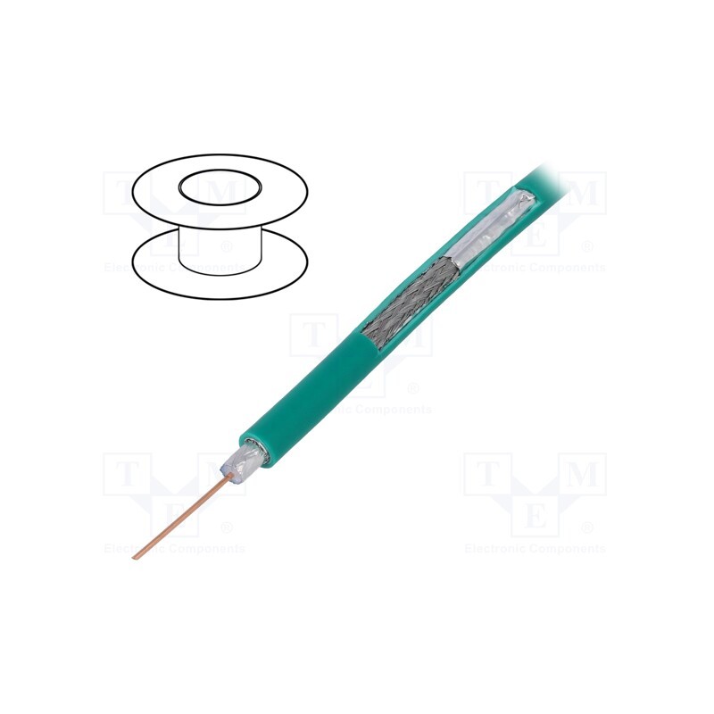 5 m x TELESTE - S5990 GVTCU - Wire: coaxial, RG59, solid, Cu, PVC, green, 100m, Øcable: 6.1mm