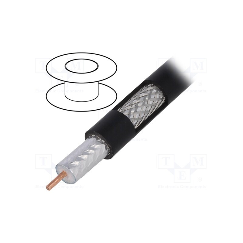 5 m x TELESTE - S1160BEFCU - Wire: coaxial, RG11, solid, Cu, PE, black, 305m, Øcable: 10.03mm