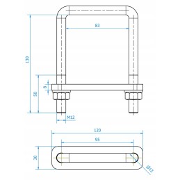 U-bolt yoke support mounting square 80mm m12