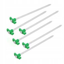 Tent peg pins with a green hook
