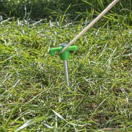 Tent peg pins with a green hook