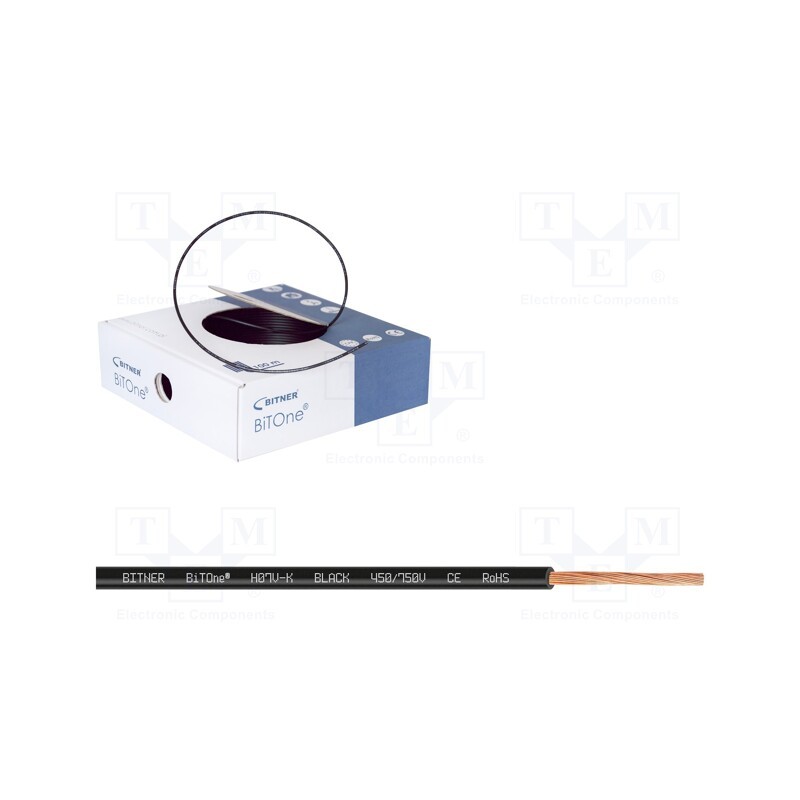 5 m x BITNER - IG2003.03 - Wire, BiTOne,H07V-K, stranded, Cu, 6mm2, PVC, black, 450V,750V, 100m
