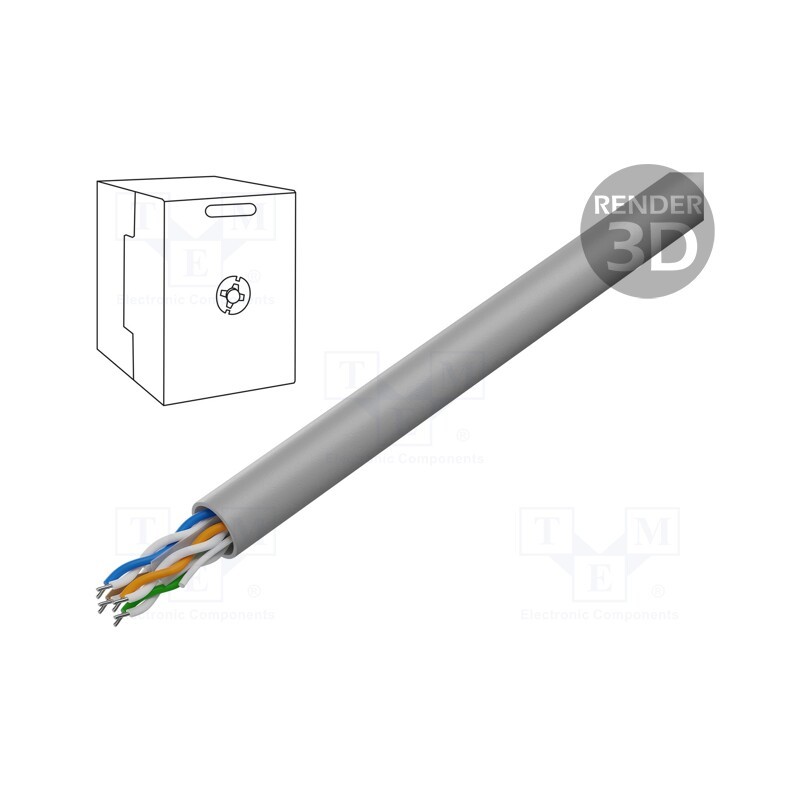 5 m x GEMBIRD - UPC-6004SE-SOL - Wire, U/UTP, 4x2x24AWG, 6, solid, CCA, PVC, grey, 305m, Øcable: 6mm