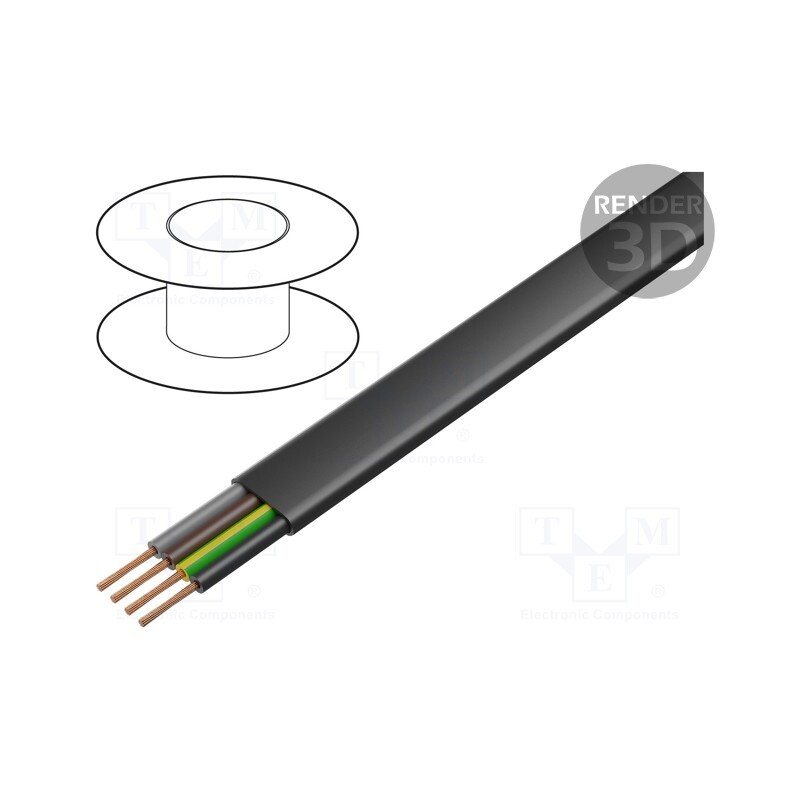 5 m x HELUKABEL - 27001 - Wire, H07VVH6-F,PVC-Flach, 4G1.5mm2, unshielded, 450V,750V, Cu