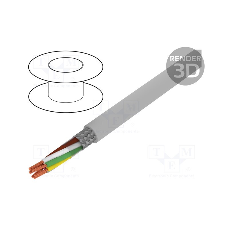 5 m x BITNER - S30592 - Wire, BiT LiYCY, 7x0.5mm2, shielded,tinned copper braid, PVC