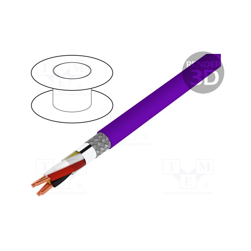 5 m x HELUKABEL - 80826 - Wire, 2x2x0.8mm, EiB/KNX,outdoor, solid, Cu, FRNC, violet, CPR: Dca