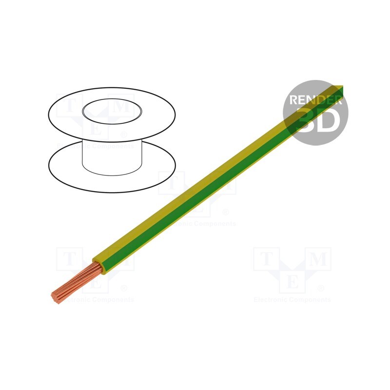 5 m x HELUKABEL - 64092 - Wire, H05V2-K, stranded, Cu, 0.75mm2, 20AWG, PVC, yellow-green