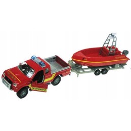 Toy fire brigade car with boat with drive, sound and light