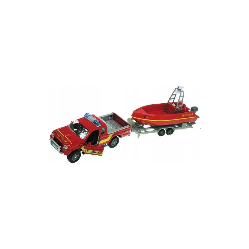 Toy fire brigade car with boat with drive, sound and light
