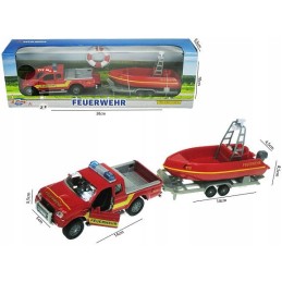 Toy fire brigade car with boat with drive, sound and light