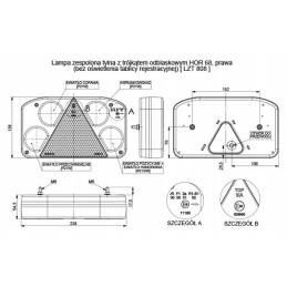 Right rear combination lamp with a reflective triangle