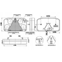 Right rear combination lamp with a reflective triangle