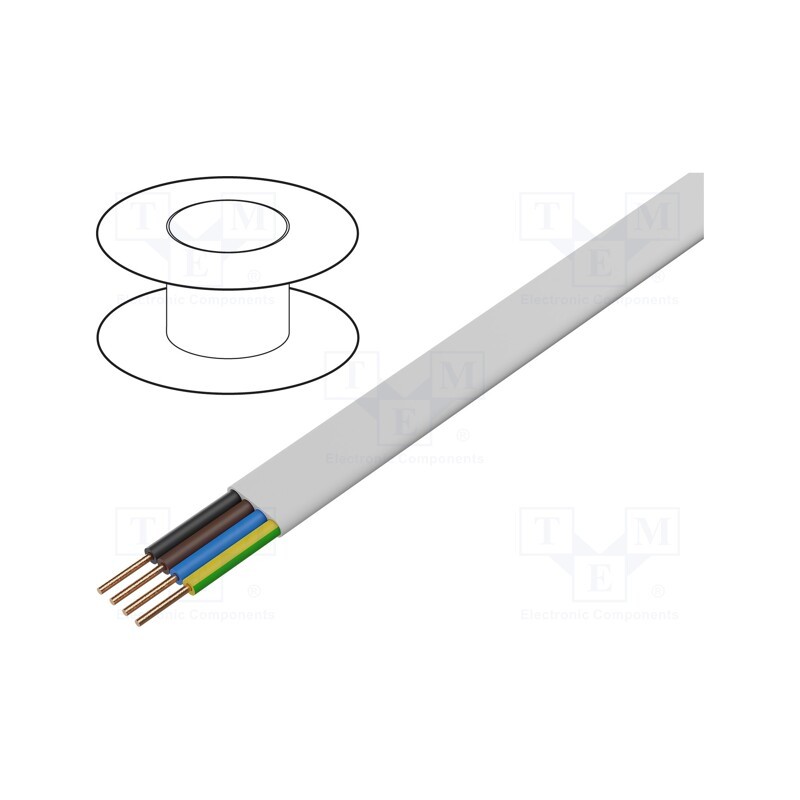 5 m x ELEKTROKABEL - EK-YDYP-4X2.5 - Wire, YDY, 4G2.5mm2, flat, solid, Cu, PVC, white, 450V,750V, 100m