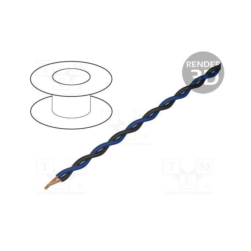 5 m x TASKER - TSK1130 BLUE BLACK - Wire: assembly, 2x0.25mm2, stranded, Ext.dimensions: 2x1.4mm, 100m