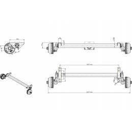 Unbraked axle knott vg7 for light trailer 750kg 2027mm 1607mm 4x100