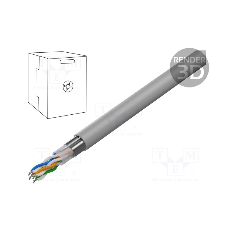 5 m x GEMBIRD - FPC-5004E-SOL - Wire, F/UTP, 4x2x24AWG, 5e, solid, CCA, PVC, grey, 305m, Øcable: 5.7mm
