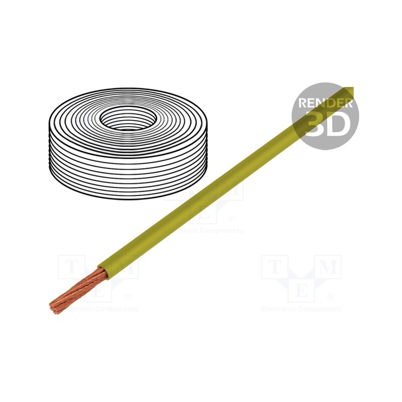 5 m x HELUKABEL - 15708 - Wire, LifY, 1x1.5mm2, stranded, Cu, PVC, yellow, 450V,750V, -15÷80°C