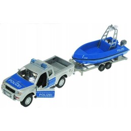 Toy Mitsubishi police car with boat with drive, sound and light