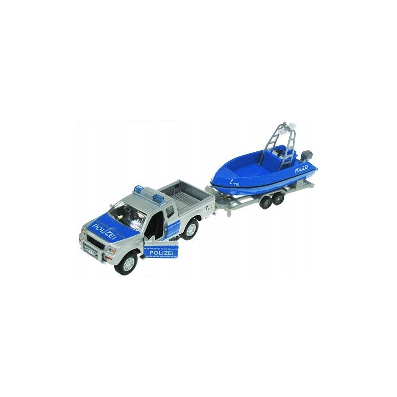 Toy Mitsubishi police car with boat with drive, sound and light