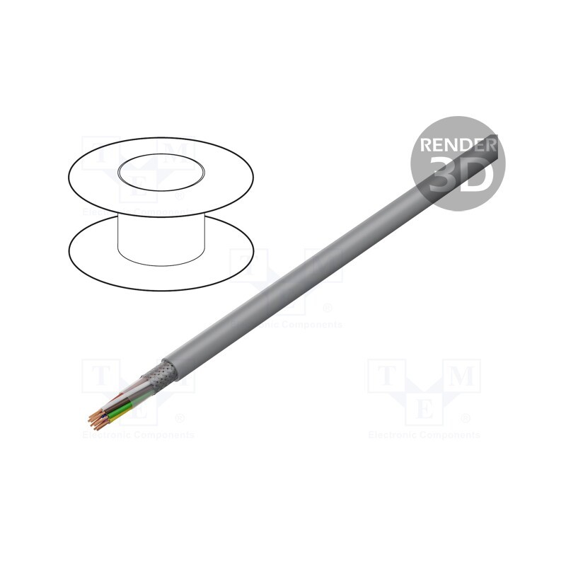 5 m x HELUKABEL - 20008 - Wire, LiY-CY, 10x0.14mm2, shielded,tinned copper braid, PVC, grey