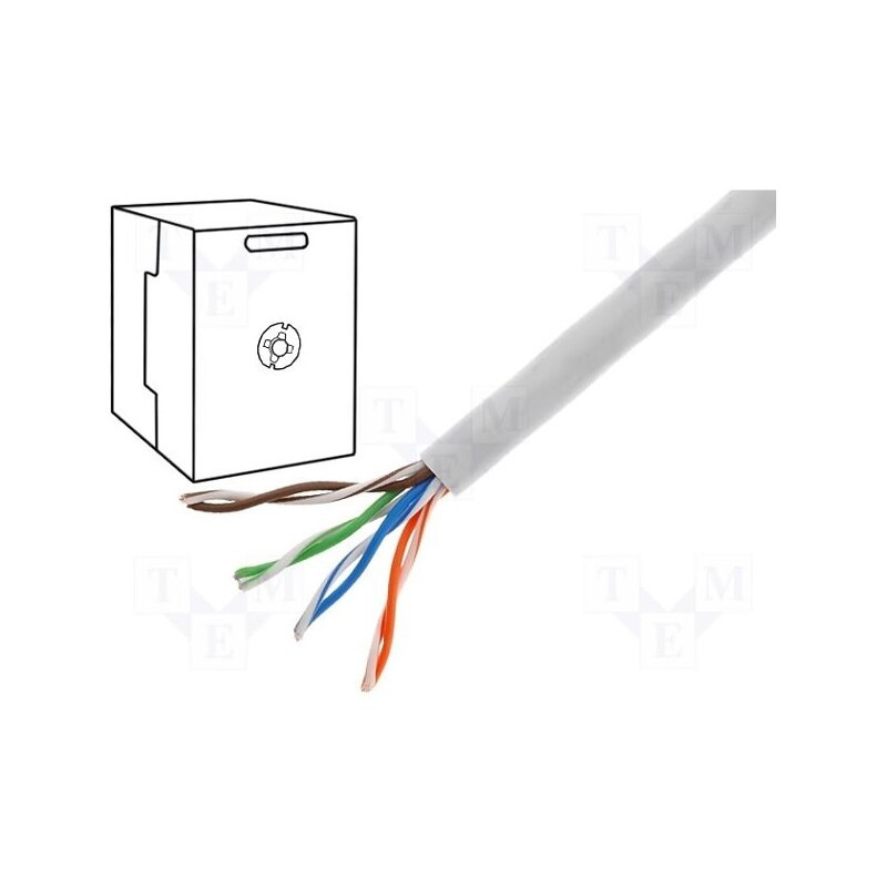 5 m x TECHNOKABEL - UTP KAT.5E 4X2X0,5 - Wire, U/UTP, 4x2x24AWG, 5e, solid, Cu, PVC, grey, 305m, Øcable: 5.5mm