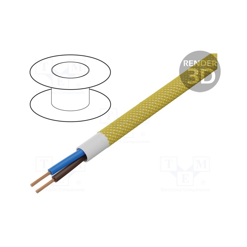5 m x ESPE - OP-YTLY1-3041 - Wire, YTLY, 2x0.5mm2, round, stranded, Cu, textile, yellow, 150V, 50m