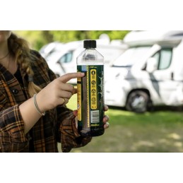 Woshup liquid for the toilet cassette in a camper trailer with a fir scent